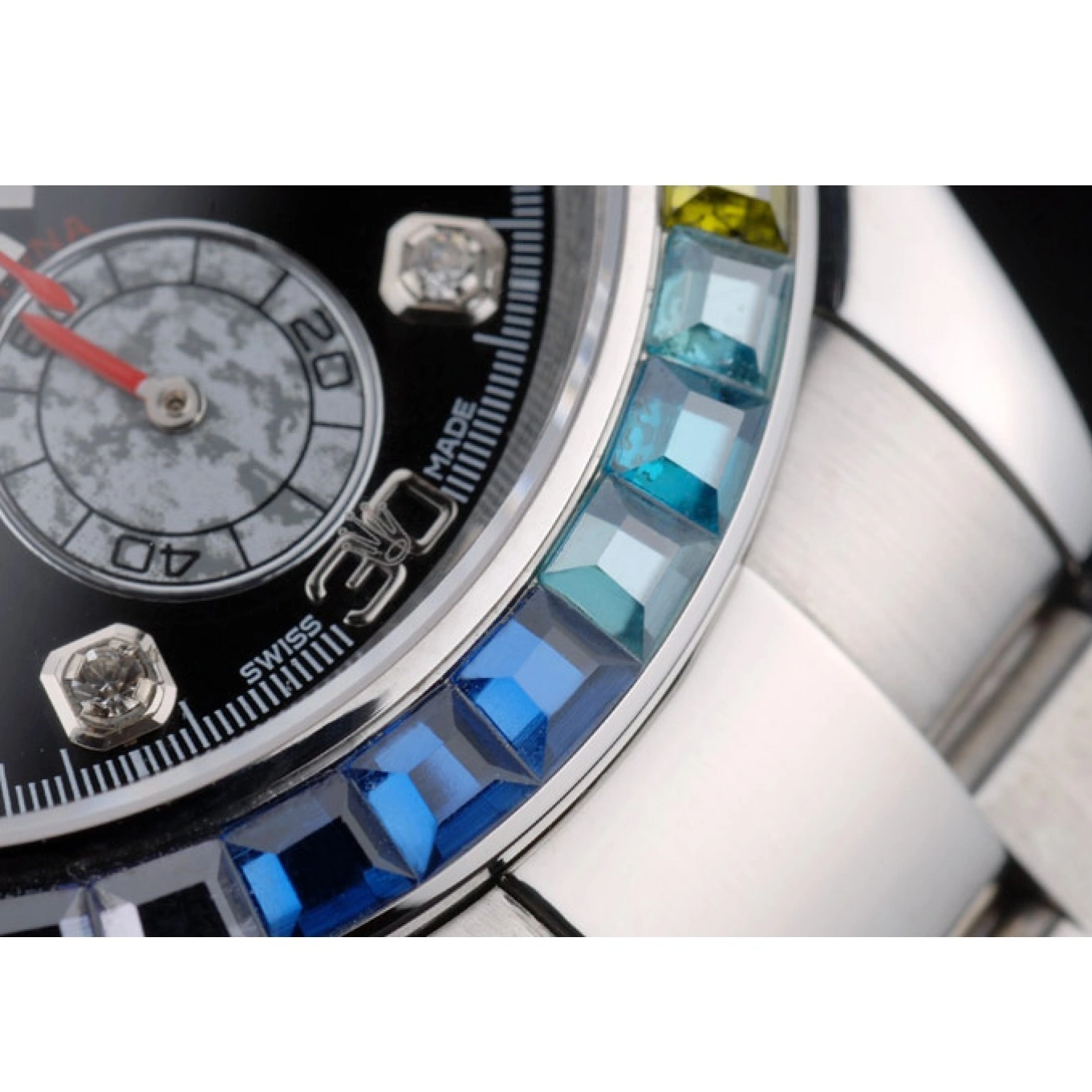 Aaa replica watch Strap Cosmograph Rainbow 80250 Black Bezel Daytona Steep Rolex Stainless Dial Crystals 0627